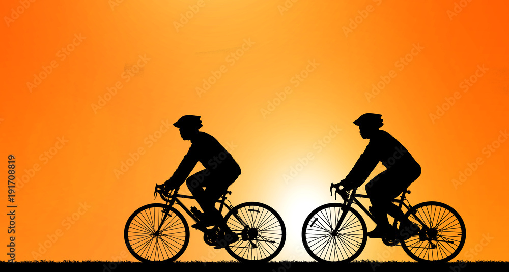 Fototapeta premium Silhouette group bike relaxing on white background.
