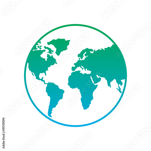 earth planet world globe map icon vector illustration blue and green line degrade color