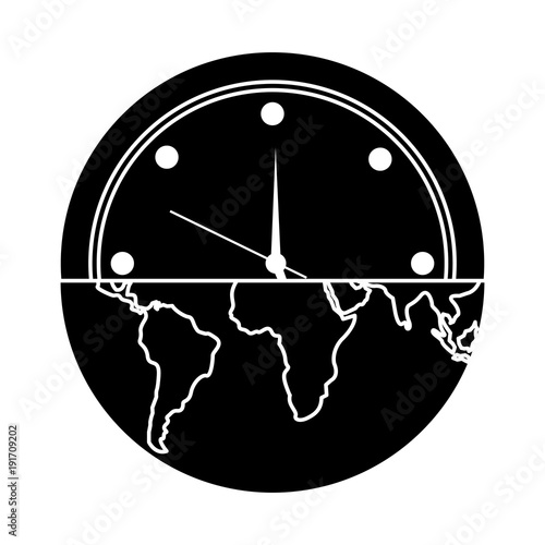 earth globe clock time ecology concept vector illustration pictogram design