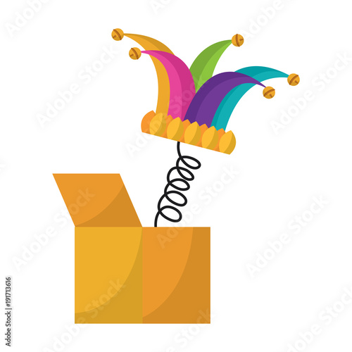 joke box and jester hat bells comedy vector illustration