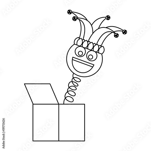 joke box smile emoticon jester hat cheerful vector illustration outline image