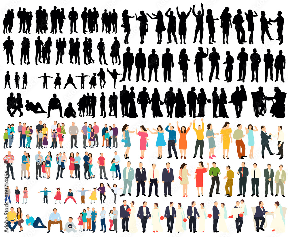 vector, isolated silhouette people, set, wedding silhouettes