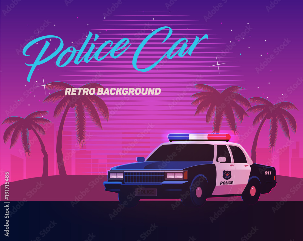 Nền gradient neon hoài cổ thập niên 80 với xe cảnh sát cổ điển và cây cọ, mang đến cho bạn một cảm giác trở về quá khứ đầy hoài niệm và cảm xúc. Hãy xem ngay hình ảnh này để khám phá sự thanh lịch và đẳng cấp mà thập niên 80 đã từng có!
