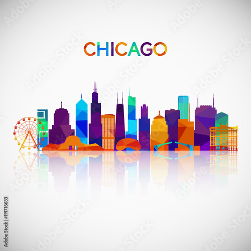 Chicago skyline silhouette in colorful geometric style. Symbol for your design. Vector illustration.