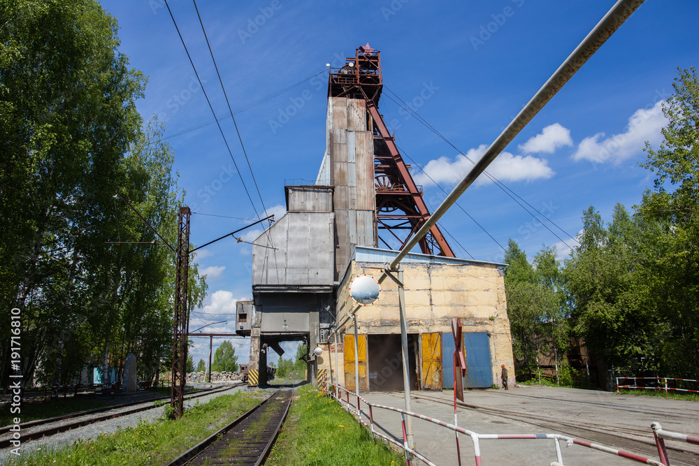 Underground iron ore mine shaft headframe