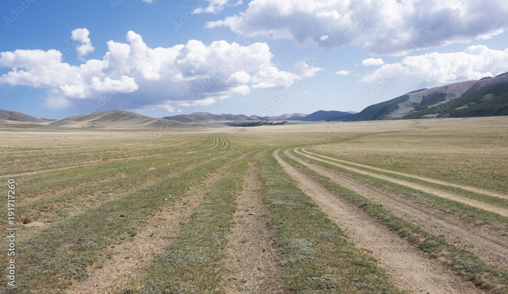 Roads in the steppes of Mongolia