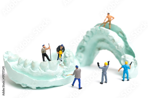 Miniature Worker team is filing fake teeth