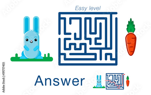 Children's labyrinth withr  abbit and carrot. A puzzle for children. Vector maze.