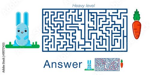 Children's labyrinth withr  abbit and carrot. A puzzle for children. Vector maze.