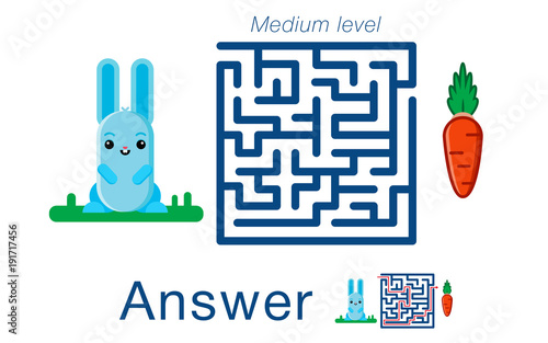 Children's labyrinth withr  abbit and carrot. A puzzle for children. Vector maze.