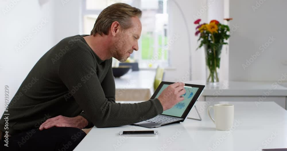 4K Business entrepreneur working from home, looking at company finances on laptop computer 4K Business entrepreneur working from home, looking at company finances on laptop computer
