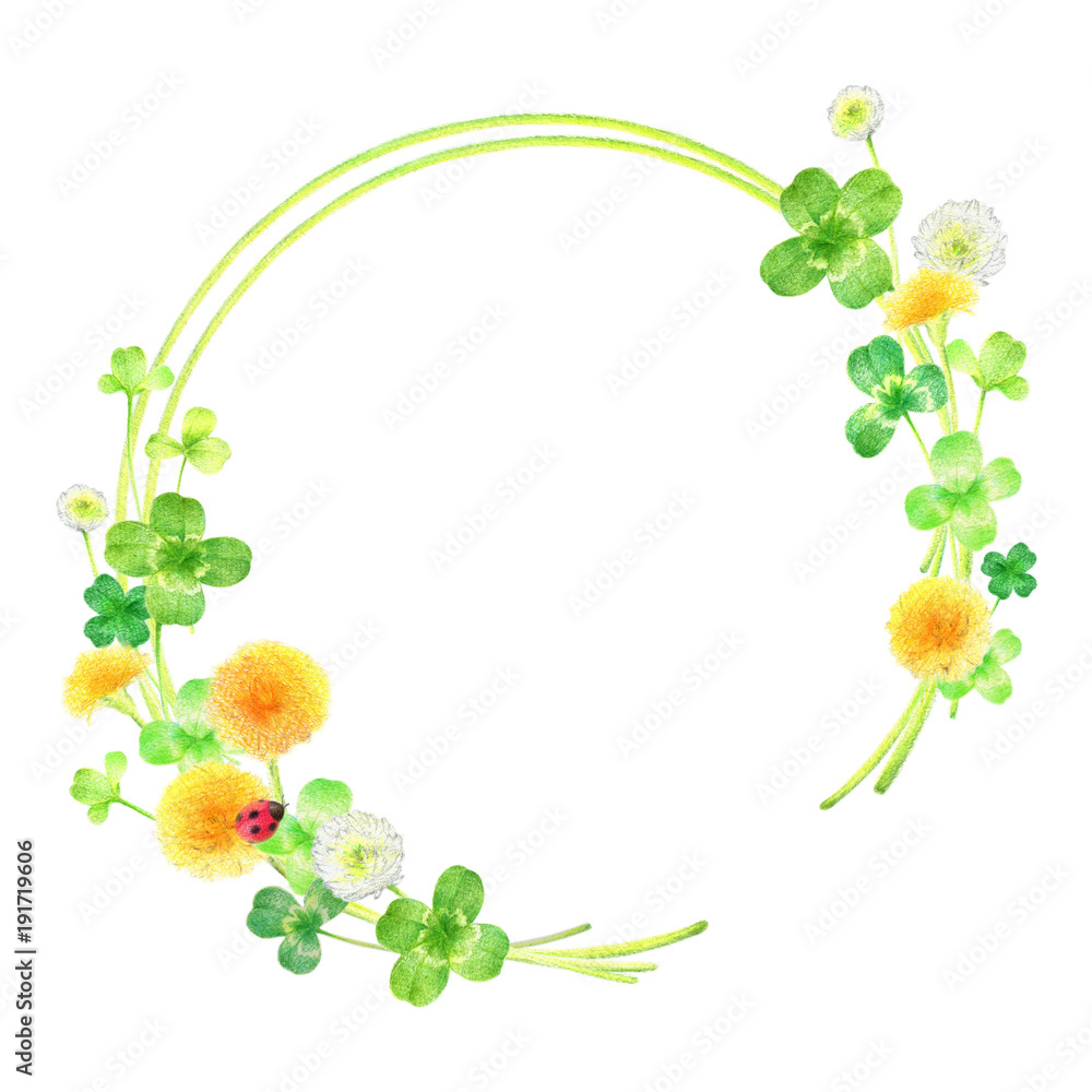 春 リース たんぽぽ しろつめくさ Stock イラスト Adobe Stock