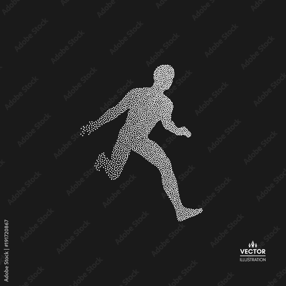 Running man. Design for sport, business, science and technology. Dotted silhouette of person. Vector illustration. Running man. Design for sport, business, science and technology. Dotted silhouette of person. Vector illustration.