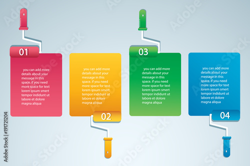 paint roller with space for text info graphic Vector template with 4 options. Can be used for web, diagram, graph, presentation, chart, report, step by step infographics.