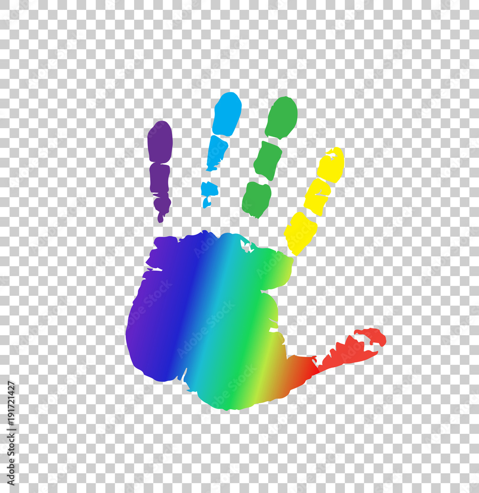 multicolored silhouette of human handprint on transparent