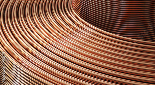 Bent copper pipes close-up. 3D Illustration 