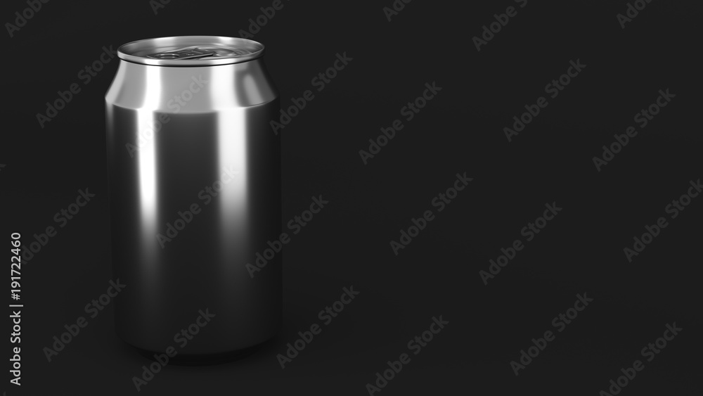 Blank small silver aluminium soda can mockup on black background Blank small silver aluminium soda can mockup on black background