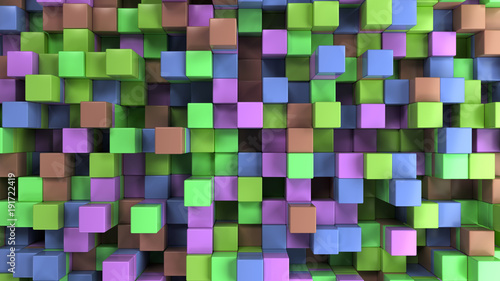 Wall of blue  green  brown and purple cubes