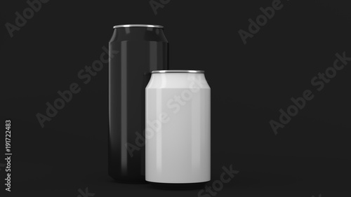 Big black and small white soda cans mockup