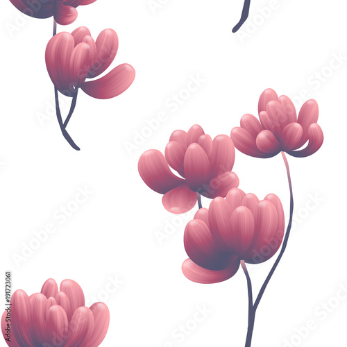 Seamless pattern, vintage purple Sedum Rubrotinctum plant on white background