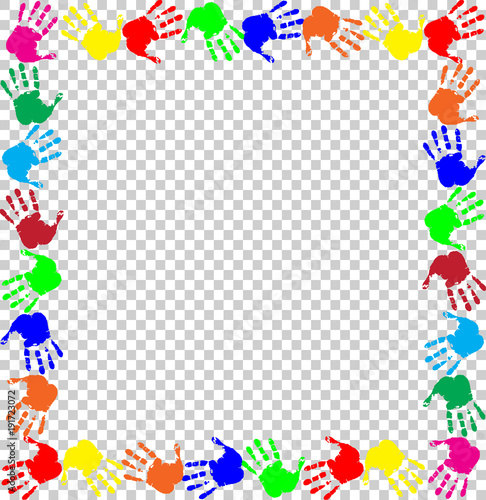  rainbow frame with multicolored handprints border