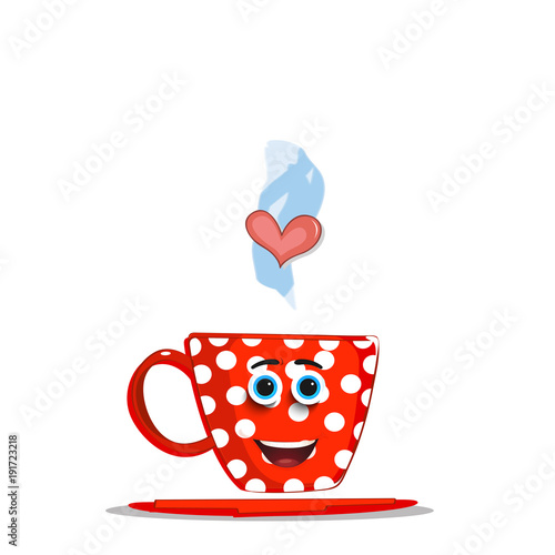cup with white polka dots pattern  smilling face and heart