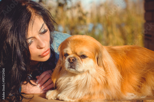 Concept of human and animal relationship, dog are best friend ever. Woman love a dog 