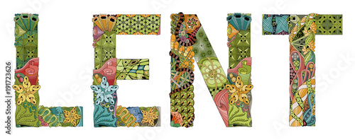 Word LENT. Vector decorative zentangle object