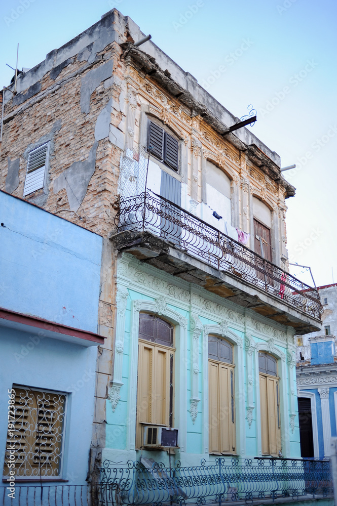 Scenic view of crumbling buildings in Havana