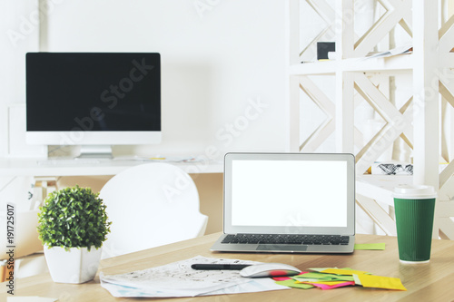Modern workplace with clean white computer © peshkova