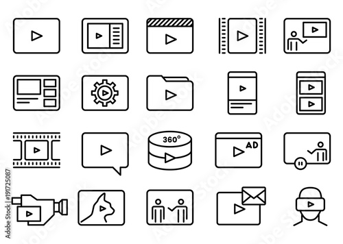 Set of Simple Video Vector Line Art Icons
