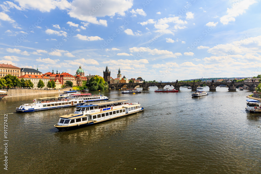 View of the Charles Bridge and the Vltava River