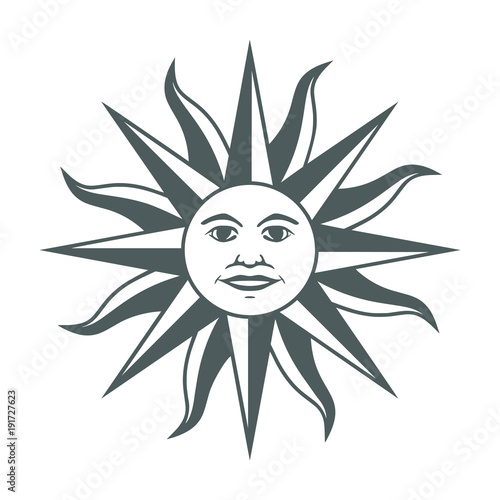 Icon the Inca sun God. Inti sun of may. Sign on Uruguayan flag. Isolated symbol on white background. Abstract vector illustration