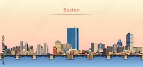 Boston city skyline at sunrise vector illustration