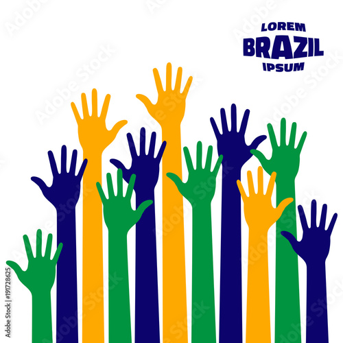 Colorful up hands icon using Brazil flag colors. Vector illustration