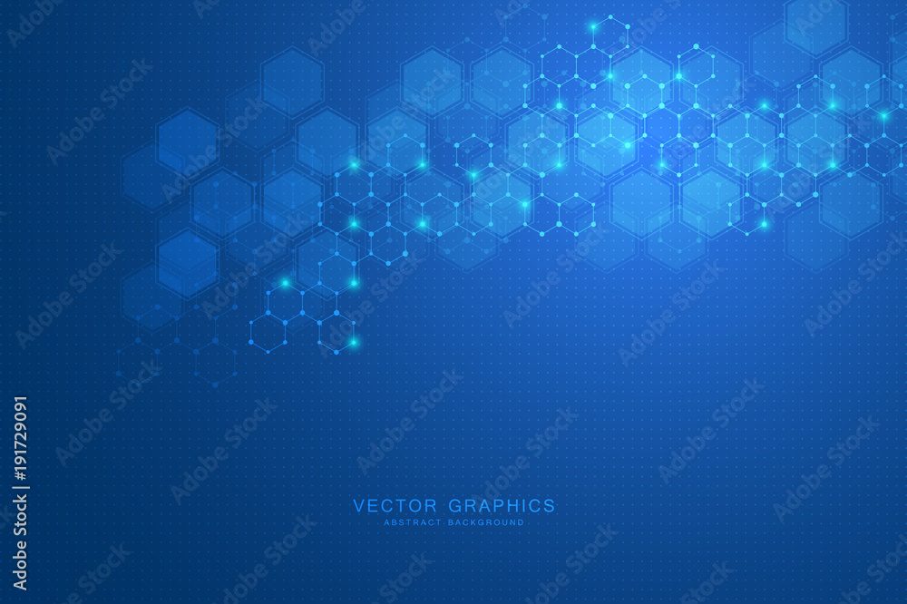 Abstract technology background with hexagons and molecules. Abstract technology background with hexagons and molecules.