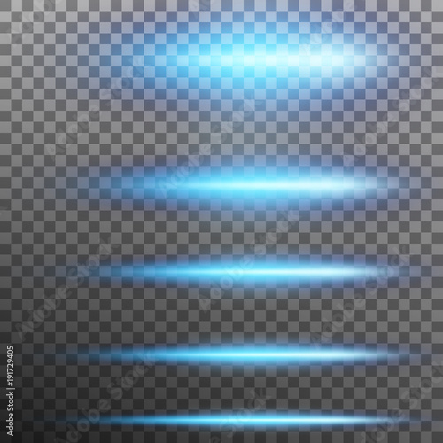 Set. Abstract blue glare effect lights. Transparent background only in EPS 10