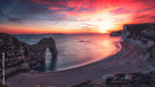 UK, Dorset, Purbeck, Durdle Door. The amazing limestone rock formation. I particularly like the long exposure effect