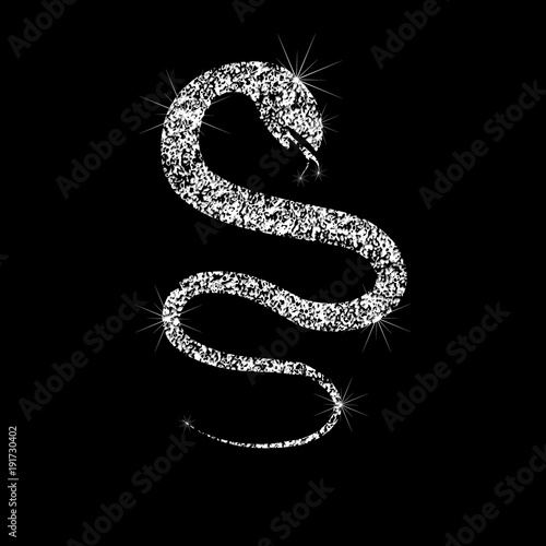 A sparkling sparkling snake icon. Year of the snake. Chinese calendar. Effect of diamond. Transparent silver jewelry sign.