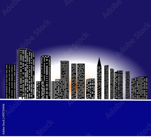 megapolis in the wind on a dark blue background