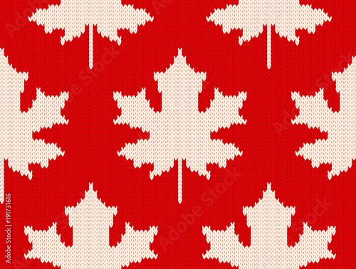 Maple leaves on red - Seamless knitting pattern