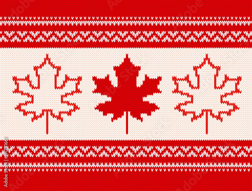 Seamless knitting pattern - Maple leaves and ornamental stripes