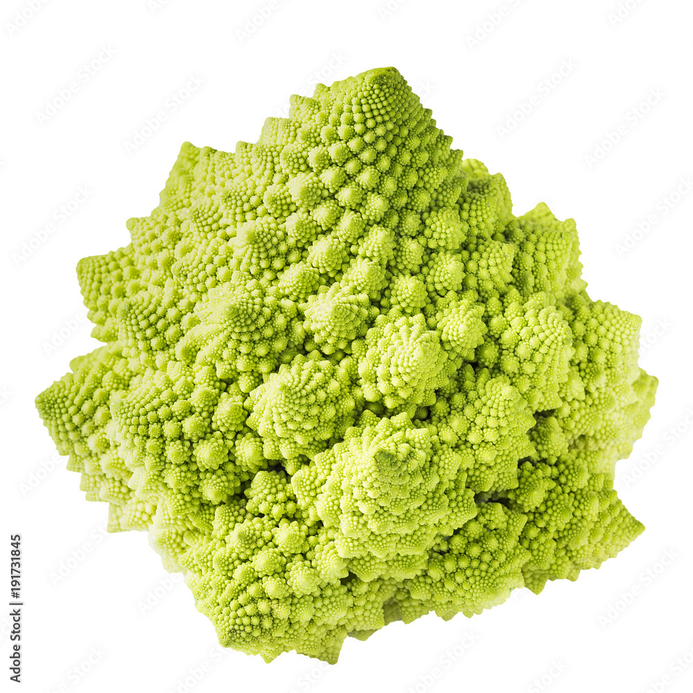Closeup of fresh romanesco cauliflower isolated on white background Closeup of fresh romanesco cauliflower isolated on white background