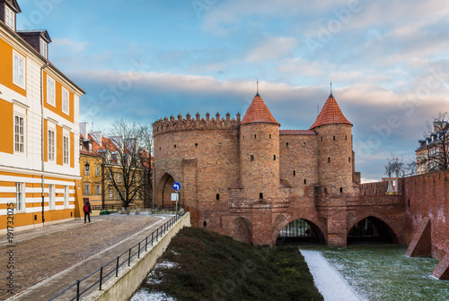 Barbican fortress (castle) in old town Warsaw, Poland