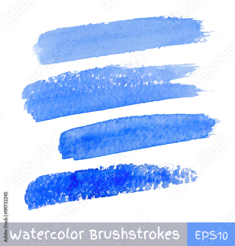 Set of Blue Watercolor Brush Strokes. Vector illustration. 