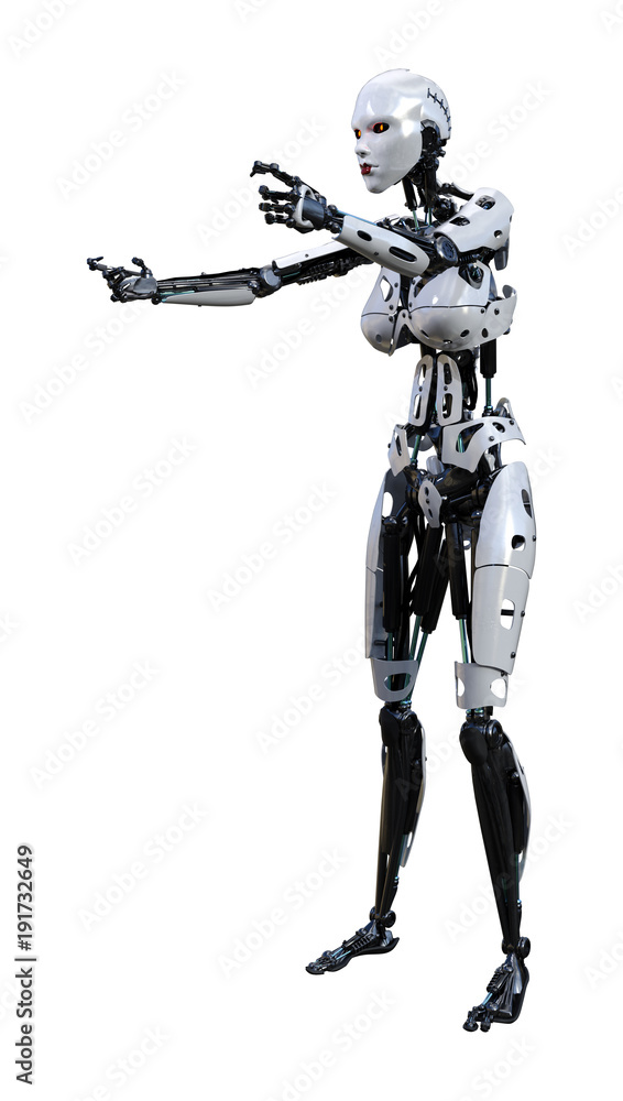 3D Rendering Female Robot on White