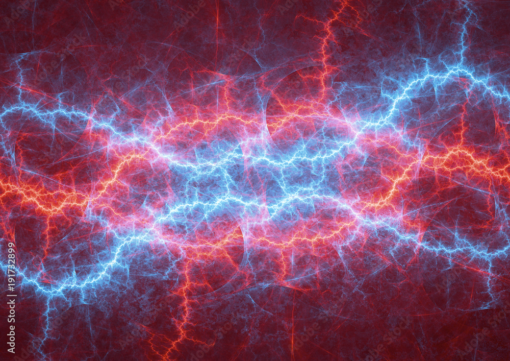 Fire and ice lightning bolt, abstract plasma storm Fire and ice lightning bolt, abstract plasma storm