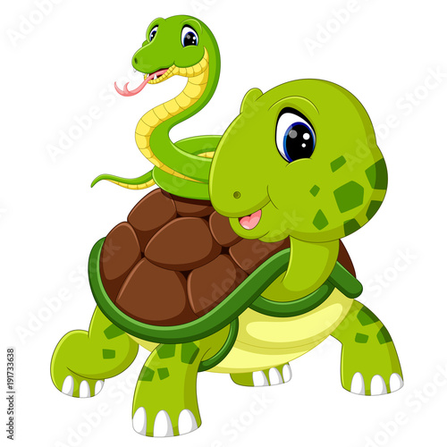 cute snake and turtle