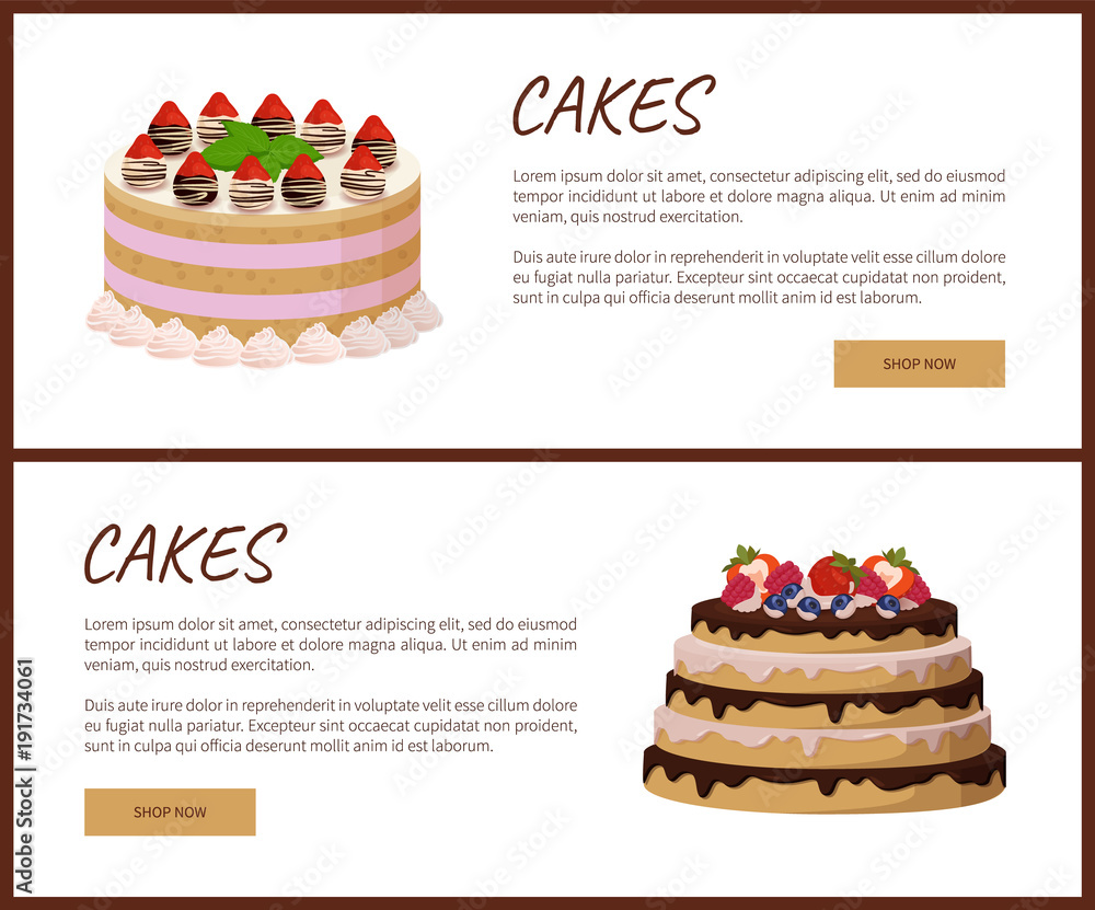 Cakes Variety Page Online Shop Vector Illustration Cakes Variety Page Online Shop Vector Illustration