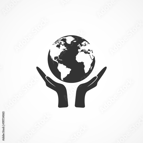 Vector image of icon hands holding the earth.